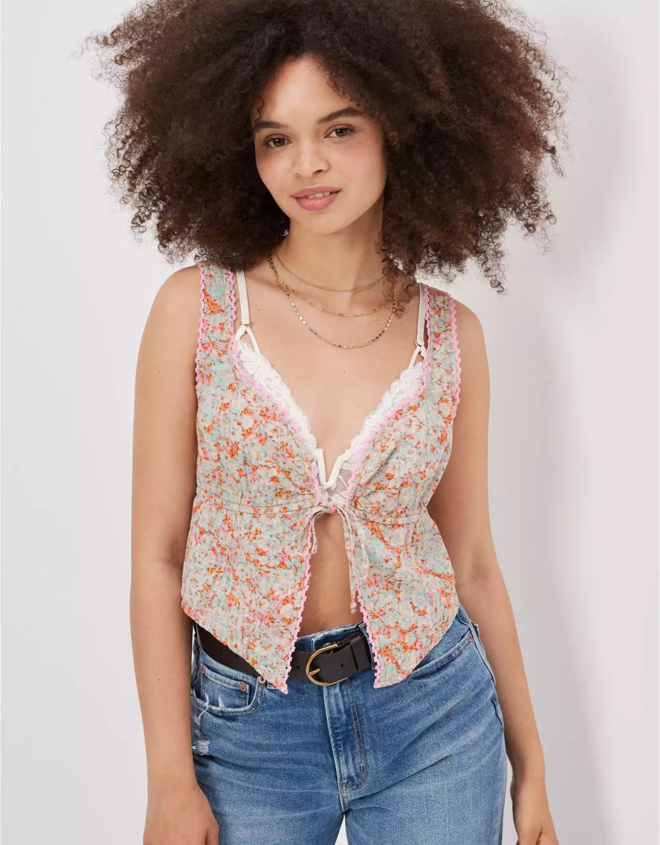 Chemises American Eagle AE Tie-Front Corset Tank Top Orange Femme | BQS-71166738